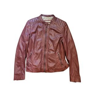 Vintage Y2K Wilson's Leather Jacket Women's Medium Red Burgundy Moto Soft Lined